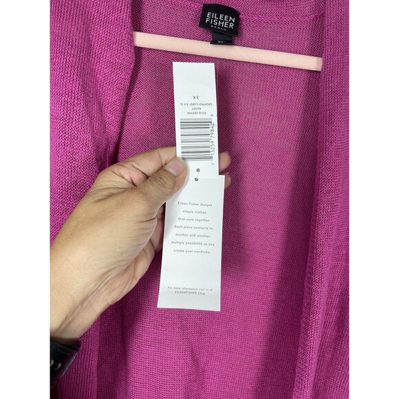 Eileen Fisher Cropped Cardigan Open Sweater Organic Linen 3/4 Sleeve Size 3X - Picture 5 of 11